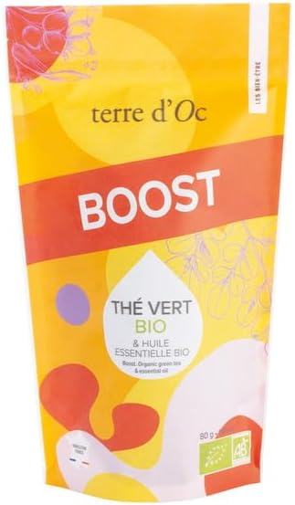 terre d'Oc - Organic Boost Green Tea - Exotic Verbena Essential Oil, Rose hips, Ginger & Guarana - Bulk - 80g - Image 2