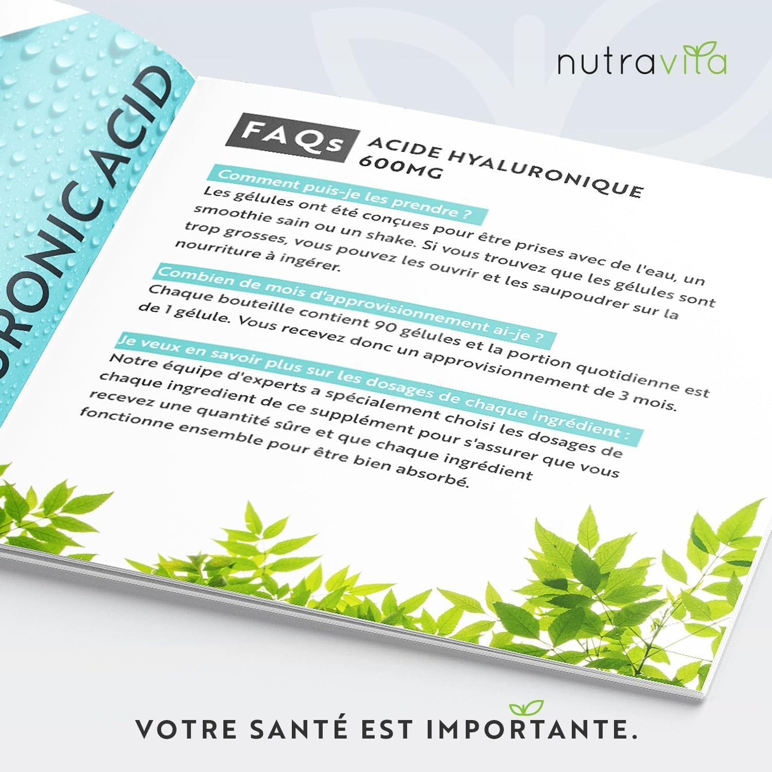 Pure Hyaluronic Acid 600mg, 3 Month Cure, 90 Vegan Capsules - Hyaluronic Acid Capsules - High Dose 500-700 kDa - Hydration - Food Supplement Skin Collagen - Nutravita - Image 5
