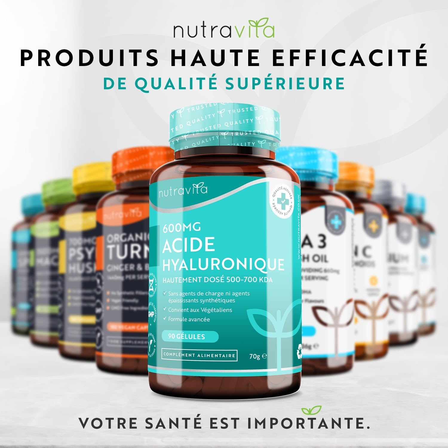 Pure Hyaluronic Acid 600mg, 3 Month Cure, 90 Vegan Capsules - Hyaluronic Acid Capsules - High Dose 500-700 kDa - Hydration - Food Supplement Skin Collagen - Nutravita - Image 7