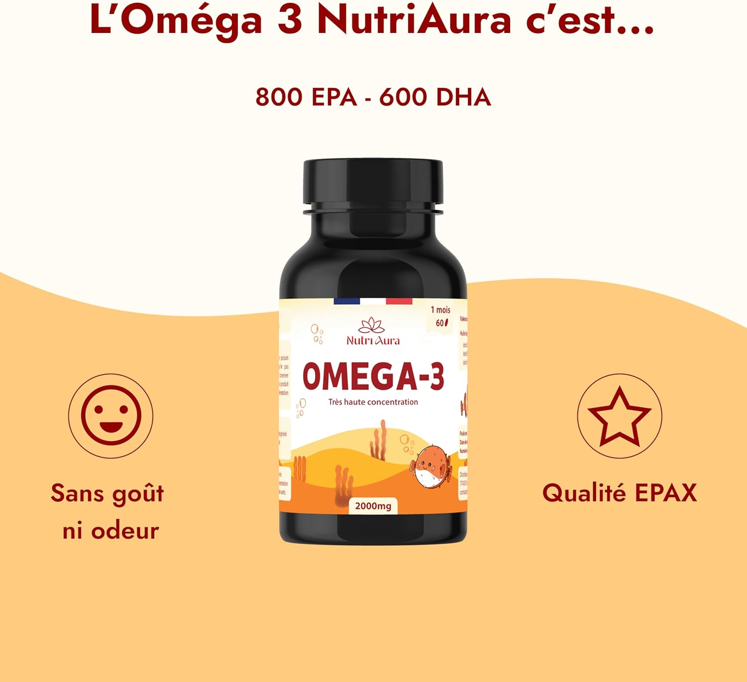 Omega 3 Wild Fish Oil 2000mg EPAX®, Very High Concentration EPA (800mg) and DHA (600mg), Totox < 3, 60 Capsules, Vitamin E, Anti Oxidation, Made in France - Image 3