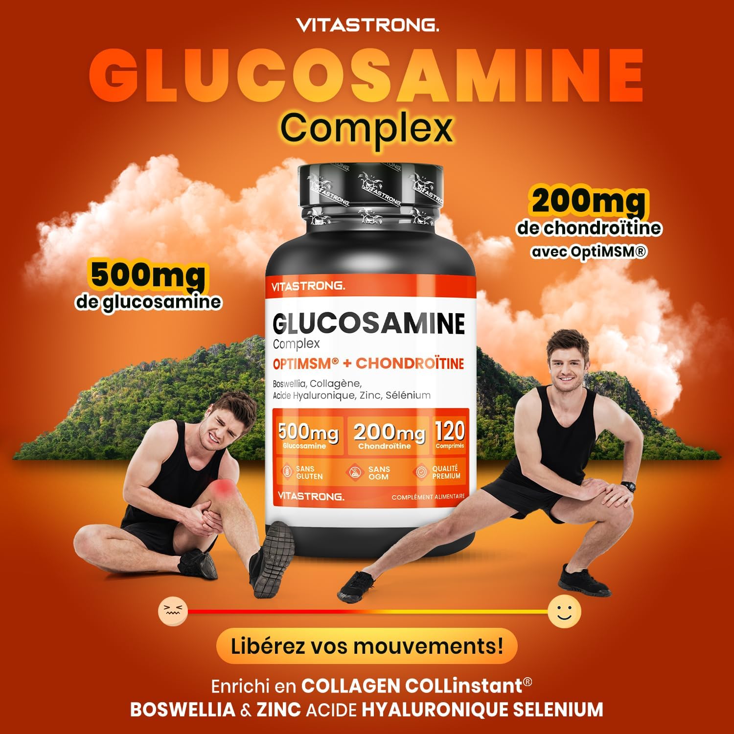 Glucosamine Chondroitin Vitastrong with MSM, Collagen and Hyaluronic Acid, Zinc, Selenium, Manganese, Boswellia for Bone, Joints, Cartilage, Chondroitin Glucosamine Complex Natural Premium - Image 3