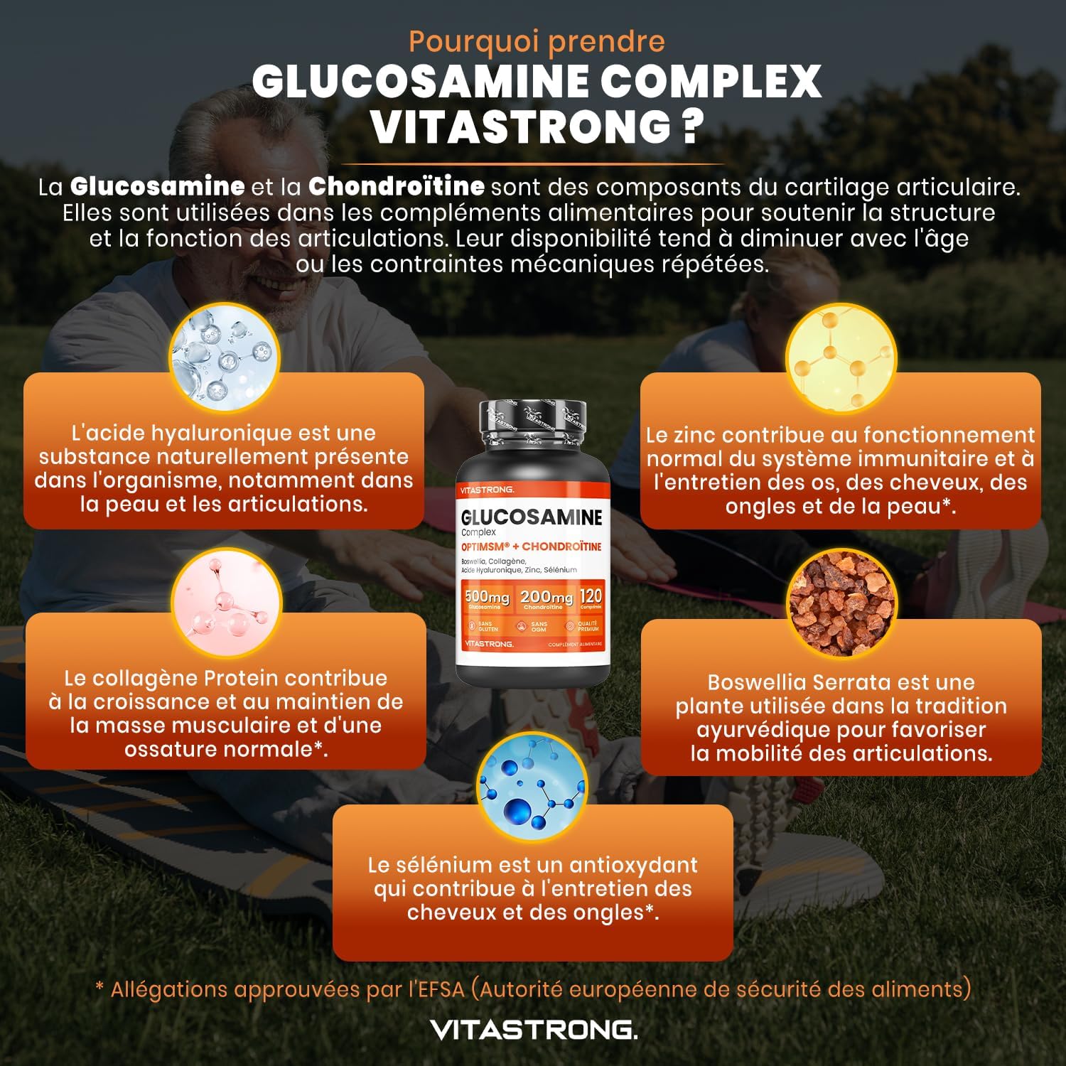 Glucosamine Chondroitin Vitastrong with MSM, Collagen and Hyaluronic Acid, Zinc, Selenium, Manganese, Boswellia for Bone, Joints, Cartilage, Chondroitin Glucosamine Complex Natural Premium - Image 5