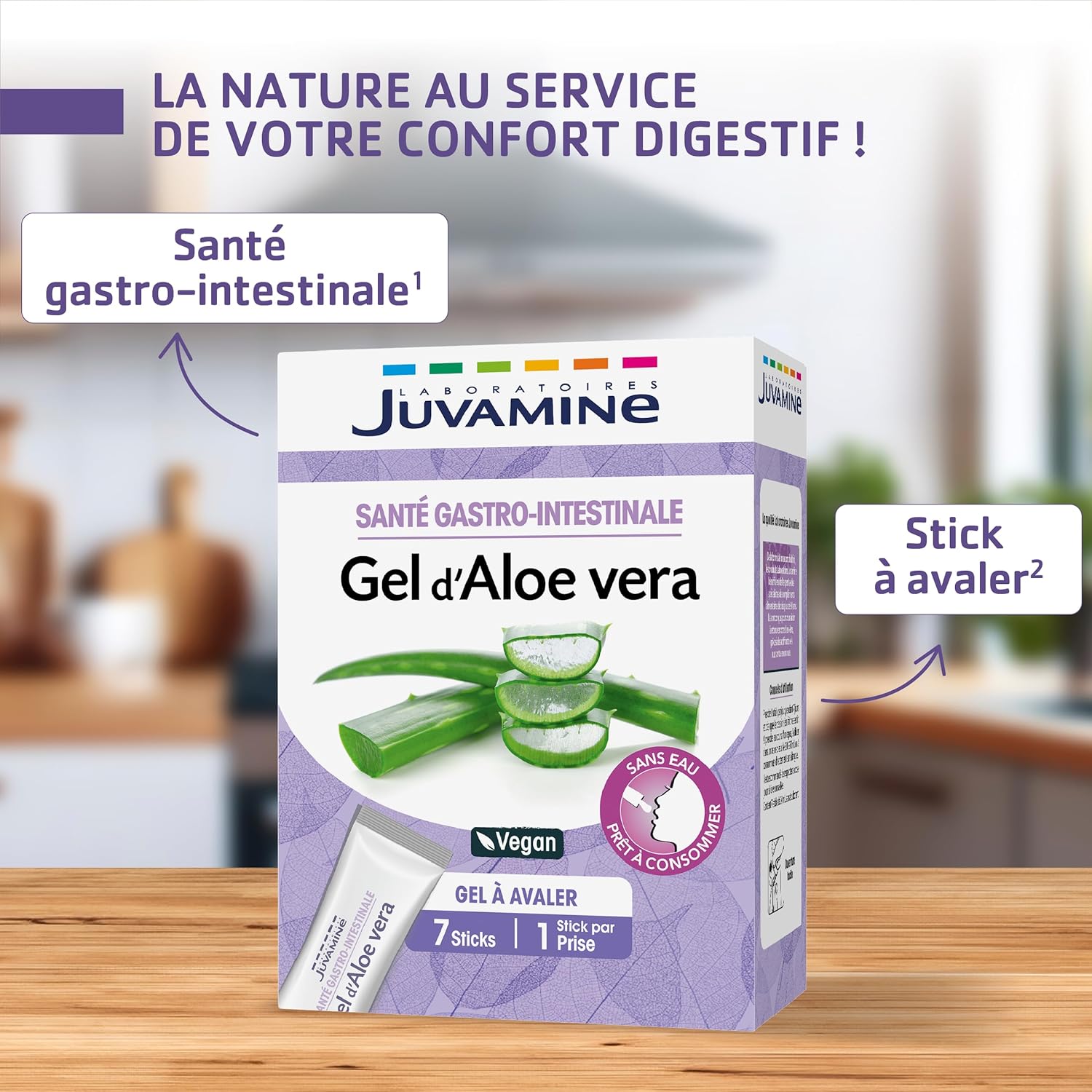 JUVAMINE, Gastrointestinal well-being, Aloe vera gel, Swallow gel, Ready to eat, Food supplement, Vegan, Made in France, 7 sticks - Image 3