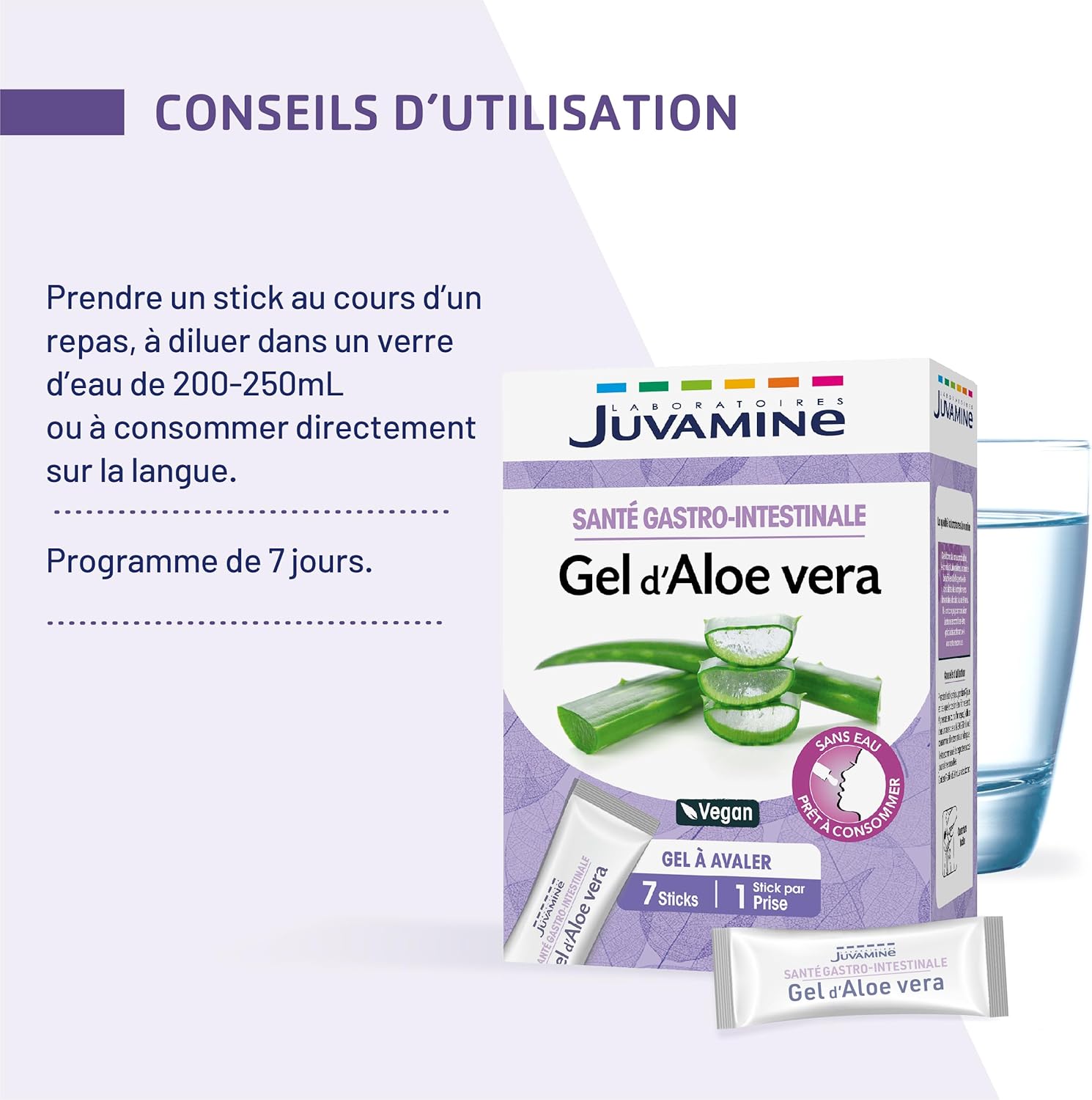 JUVAMINE, Gastrointestinal well-being, Aloe vera gel, Swallow gel, Ready to eat, Food supplement, Vegan, Made in France, 7 sticks - Image 6