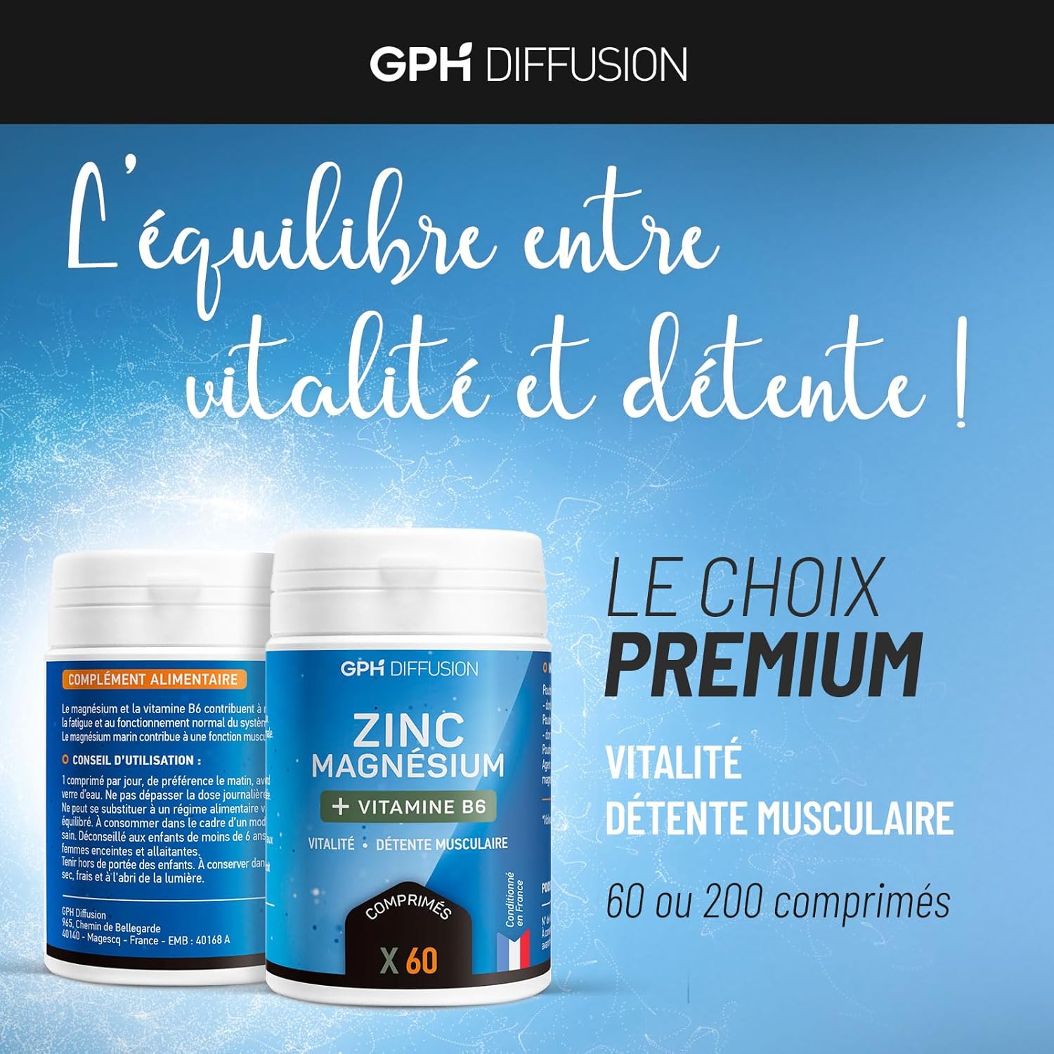 Marine Magnesium + Zinc + B6 - Vitality - Muscle Relaxation - 60 Tablets GPH DIFFUSION - Image 4