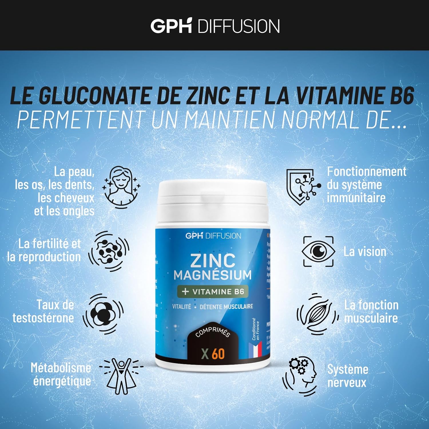 Marine Magnesium + Zinc + B6 - Vitality - Muscle Relaxation - 60 Tablets GPH DIFFUSION - Image 5