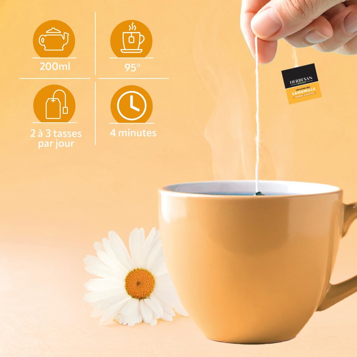 HERBESAN - ORGANIC INFUSION CAMOMILE FLOWERS - Sleep & Relaxation - Plastic-free - 20 paper bags - Image 4