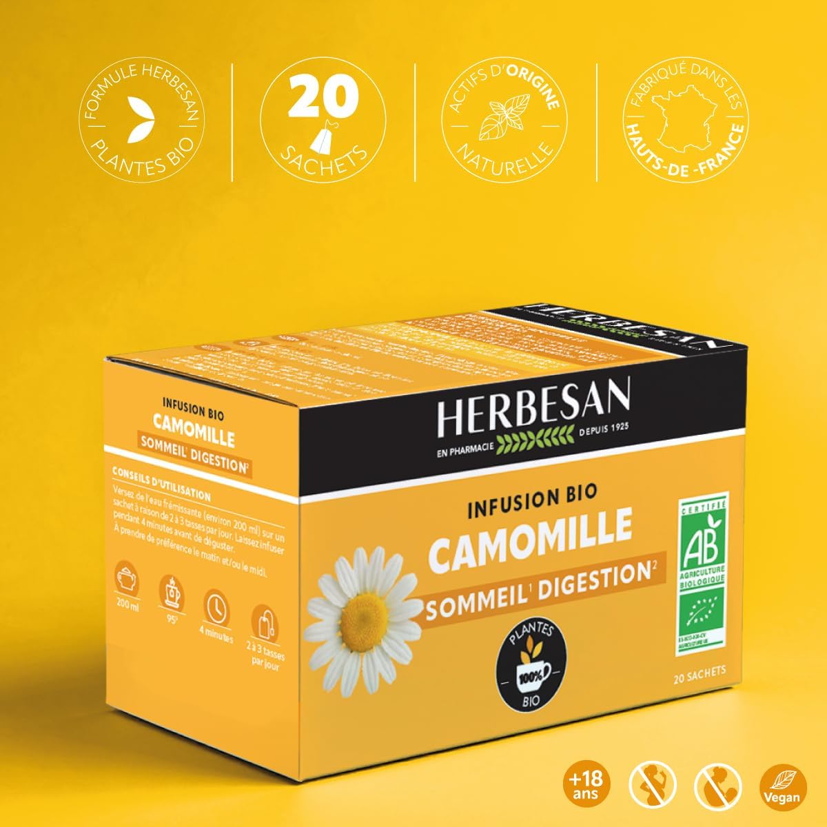 HERBESAN - ORGANIC INFUSION CAMOMILE FLOWERS - Sleep & Relaxation - Plastic-free - 20 paper bags - Image 5