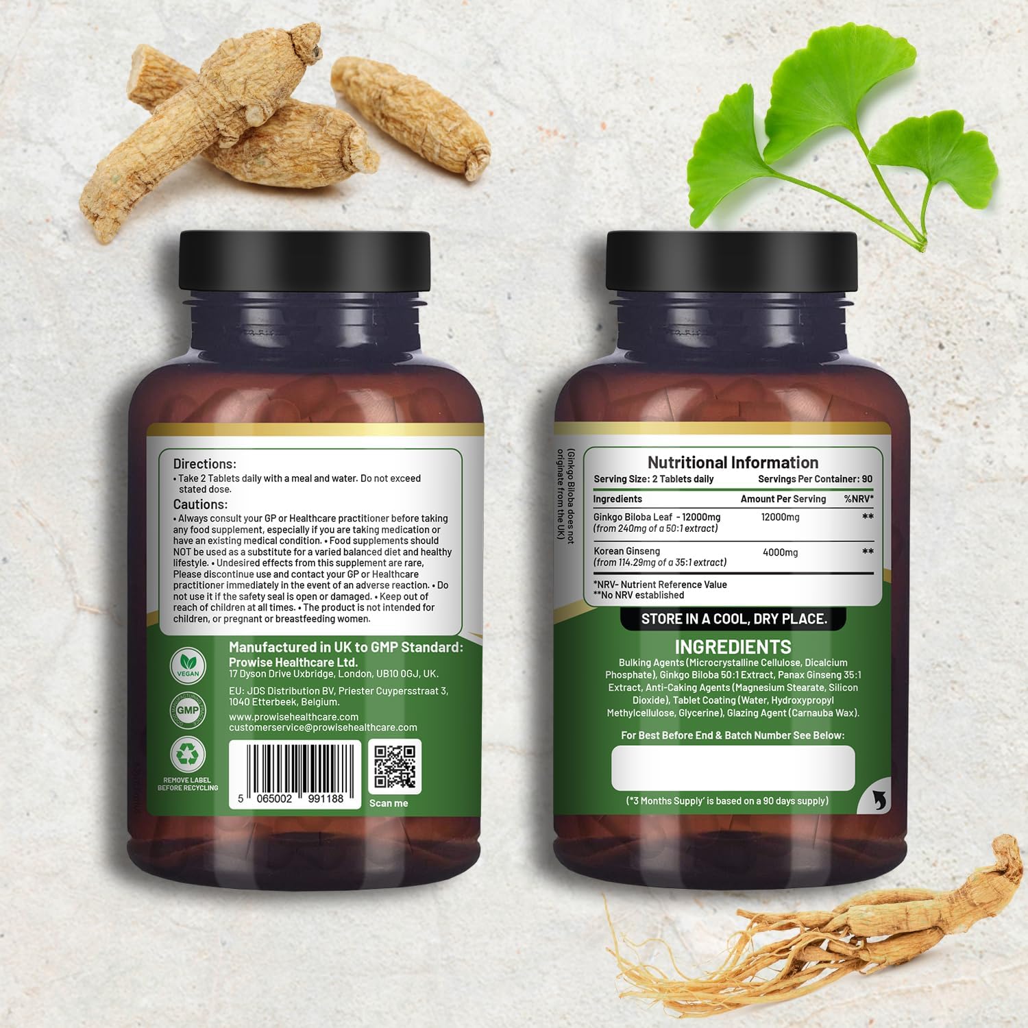 Ginkgo Biloba & Korean Ginseng Tablets 16000mg 180 Vegan Tablets | Made in the UK by Prowise Healthcare - Image 4