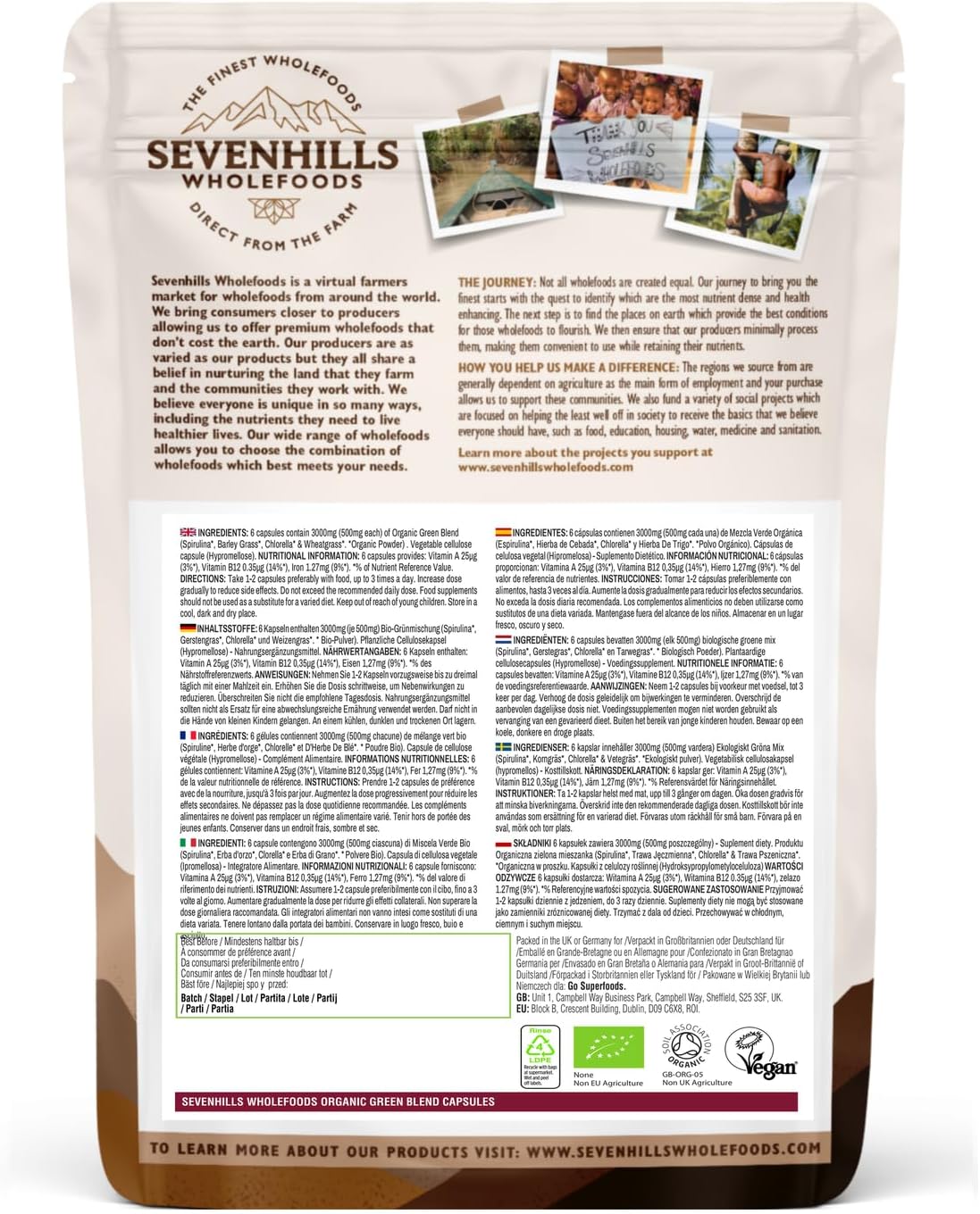 Organic Super Green Blend Capsules with Spirulina, Chlorella, Wheat Grass, Barley Grass | Supports Skin, Immunity | 180 x 500mg | Green Superfoods from Sevenhills Wholefoods - Image 3