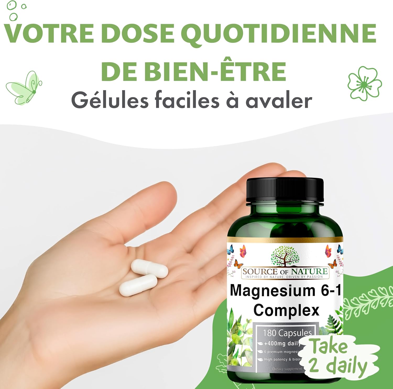 Magnesium Complex 6-1 1500 mg Daily | 400 mg Magnesium Elemental | Oxide, Bisglycinate, Malate, Taurate, Citrate & Aspartate | 180 Vegan Capsules | High Concentration & Bioavailability - Image 9