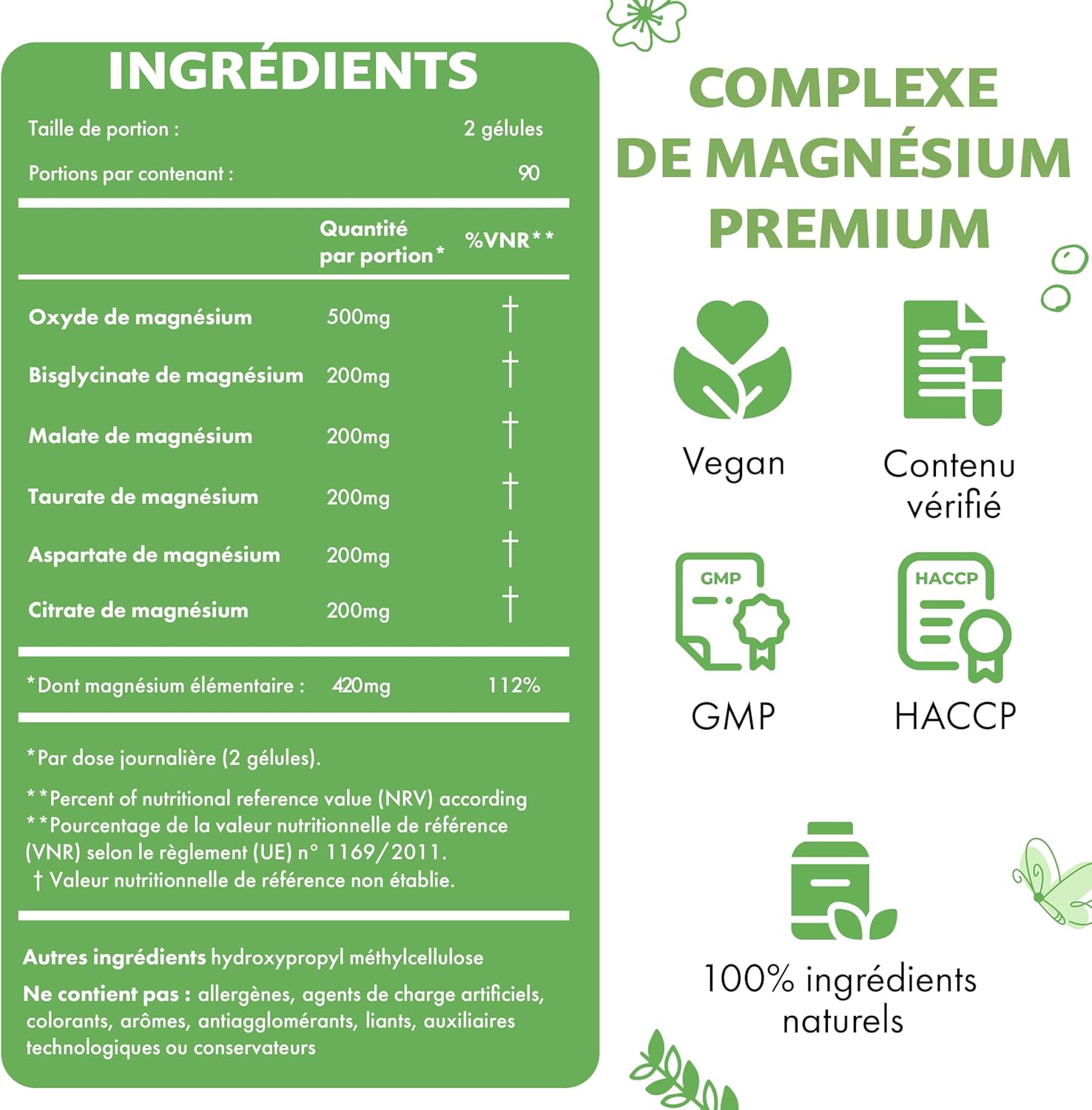 Magnesium Complex 6-1 1500 mg Daily | 400 mg Magnesium Elemental | Oxide, Bisglycinate, Malate, Taurate, Citrate & Aspartate | 180 Vegan Capsules | High Concentration & Bioavailability - Image 10