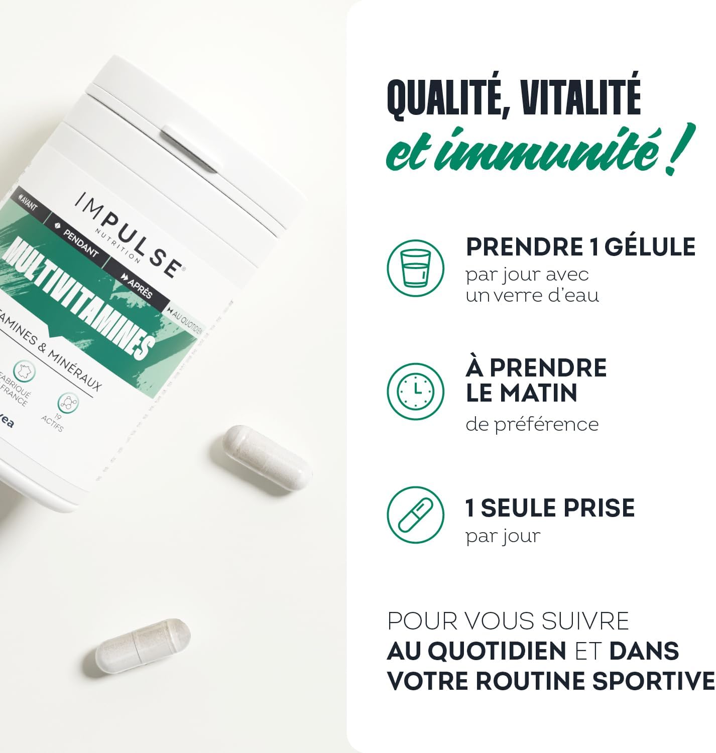 Multivitamins - Energy, Immunity & Vitality - Vitamins C, D, B12, B6 - Food Supplement 12 Vitamins & 7 Minerals - Vegan - 30 Day Cure - Made in France IMPULSE NUTRITION - Image 6