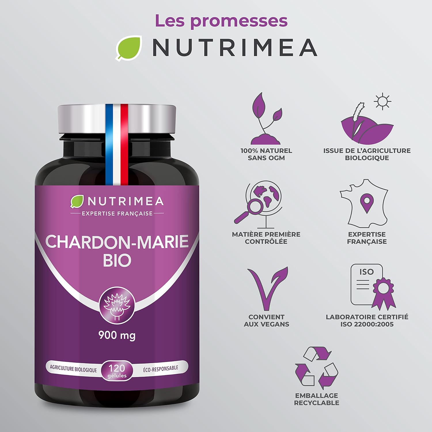 Organic Milk Thistle - Pure Seed Powder without Excipient - Triple Action Liver Supplement: Detoxification, Protection & Strengthening - Nutrimea - 120 Vegan Capsules - Made in France - Image 9