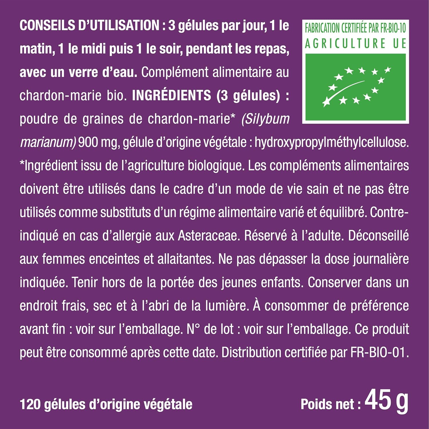 Organic Milk Thistle - Pure Seed Powder without Excipient - Triple Action Liver Supplement: Detoxification, Protection & Strengthening - Nutrimea - 120 Vegan Capsules - Made in France - Image 10