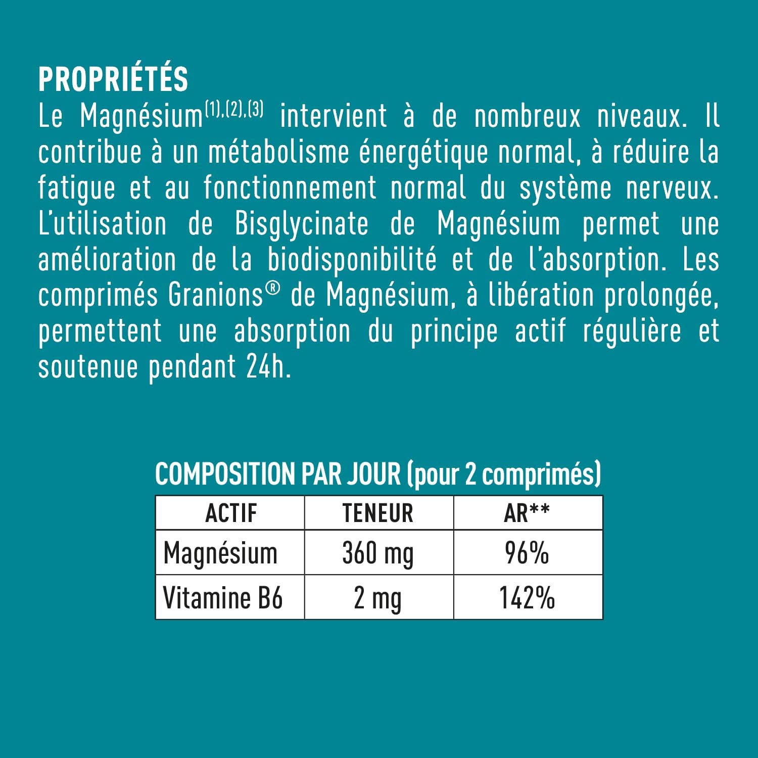Magnesium Bisglycinate 360 MG - GRANIONS - Strong Dosage Magnesium + Vitamin B6 - Anti-Stress Adult - Magnesium Bisglycinate 360 MG - Stress Fatigue - Magnesium 60 Tablets - Made in France - Image 5