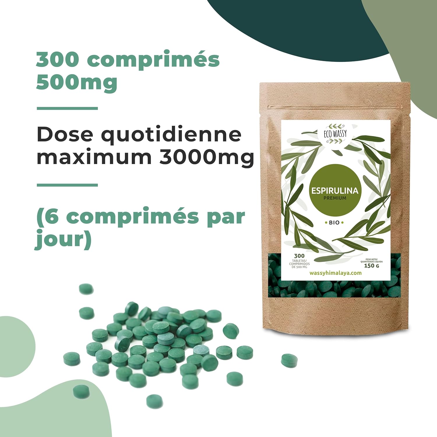 Organic Spirulina Tablets. 3000mg > Maximum Dose. (300 units) 100% Algae Spirulina Maximum Purity Antioxidant. Natural & No Additives | Detox/Satiant/Vegan. Superfood Pill. - Image 7