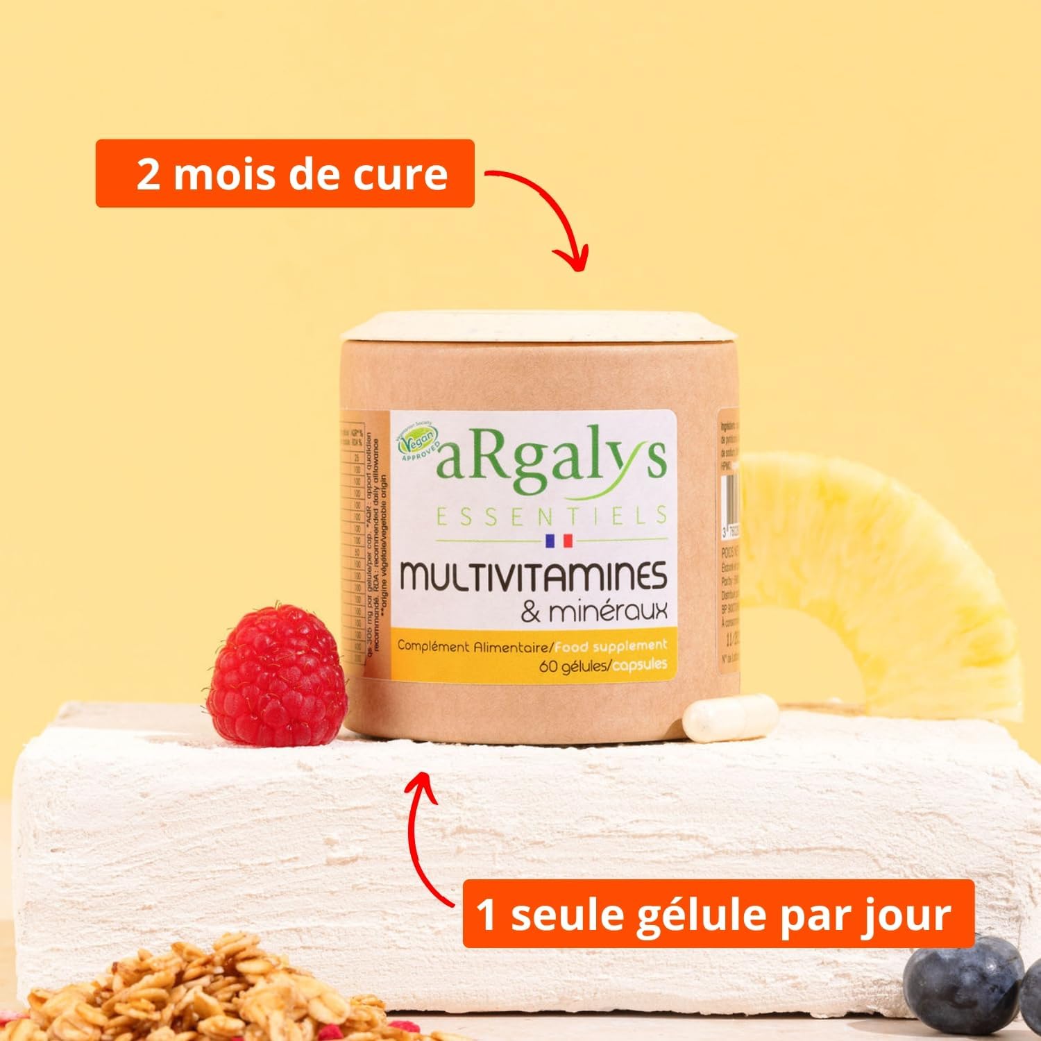 Multivitamins and minerals (2 months) - 20 Nutrients - Vitamins A, B, C, D3, E, K1 and H - Iodine, Selenium + Magnesium - Men/Women - Vegan - 60 capsules made in France - Argalys Essentiels - Image 5