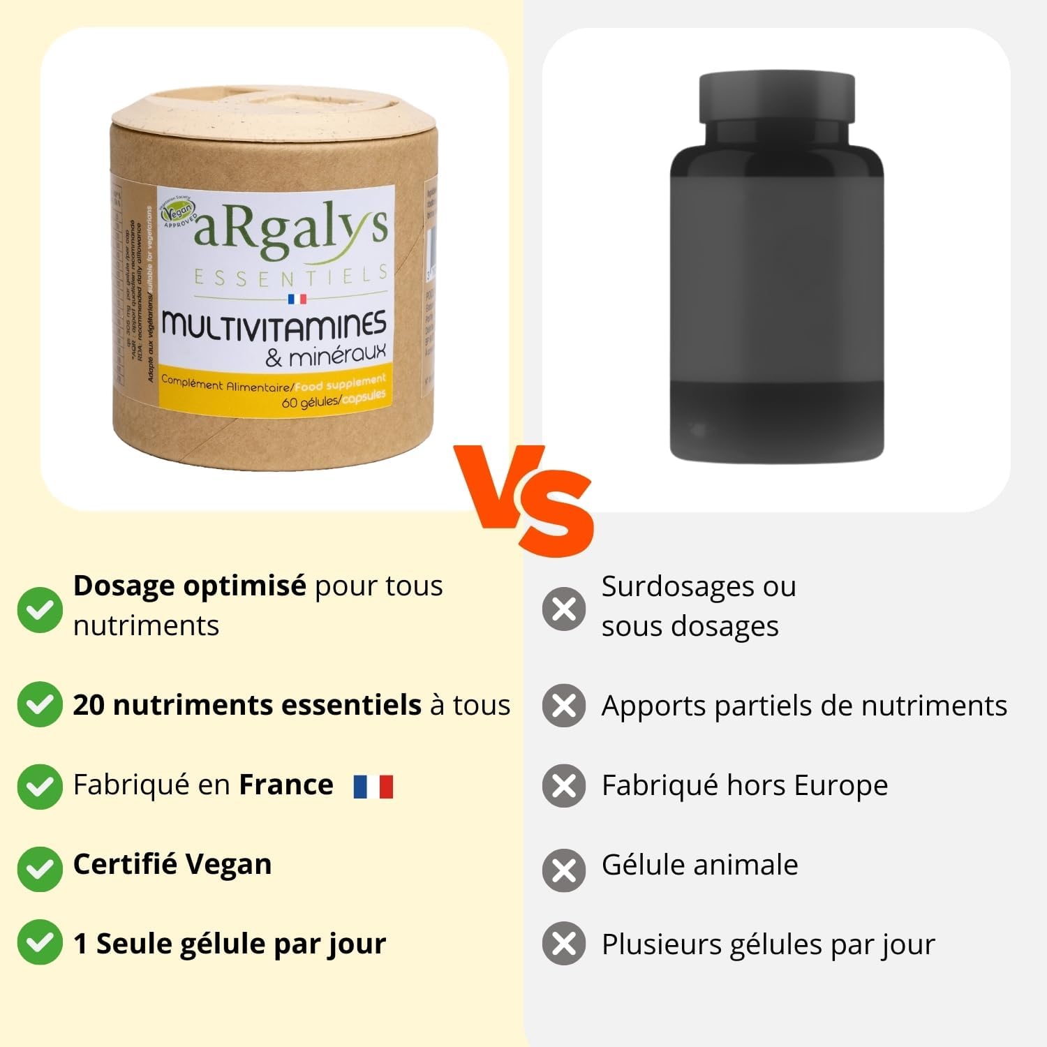 Multivitamins and minerals (2 months) - 20 Nutrients - Vitamins A, B, C, D3, E, K1 and H - Iodine, Selenium + Magnesium - Men/Women - Vegan - 60 capsules made in France - Argalys Essentiels - Image 6