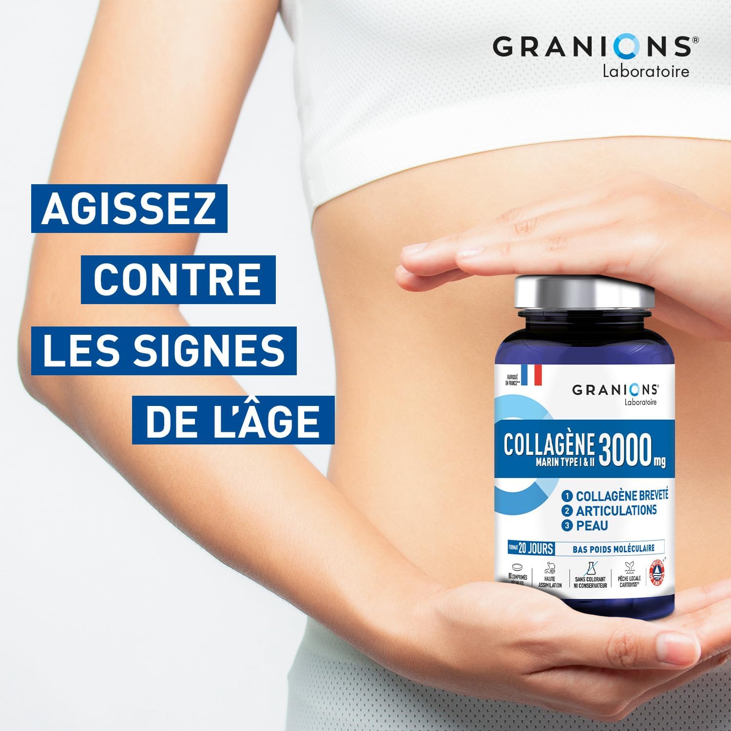 Marine Collagen 3000 MG GRANIONS - Marine Collagen Type 1 and 2 - Marine Collagen + Copper + Manganese - Collagen Type 2 Anti Aging - Food Supplement for Skin Beauty - Made in France - 80 Tablets - Image 6