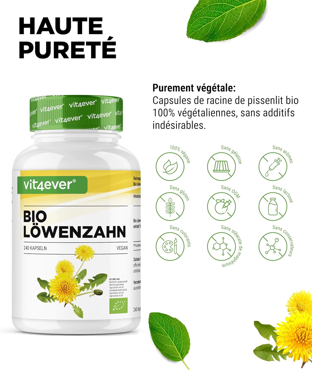 Organic Dandelion - 240 Capsules - 1500mg Dandelion Root Extract - High Dosed 10:1 Ratio - True Taraxacum officinale Extract - No Additives - Vegan - Image 4