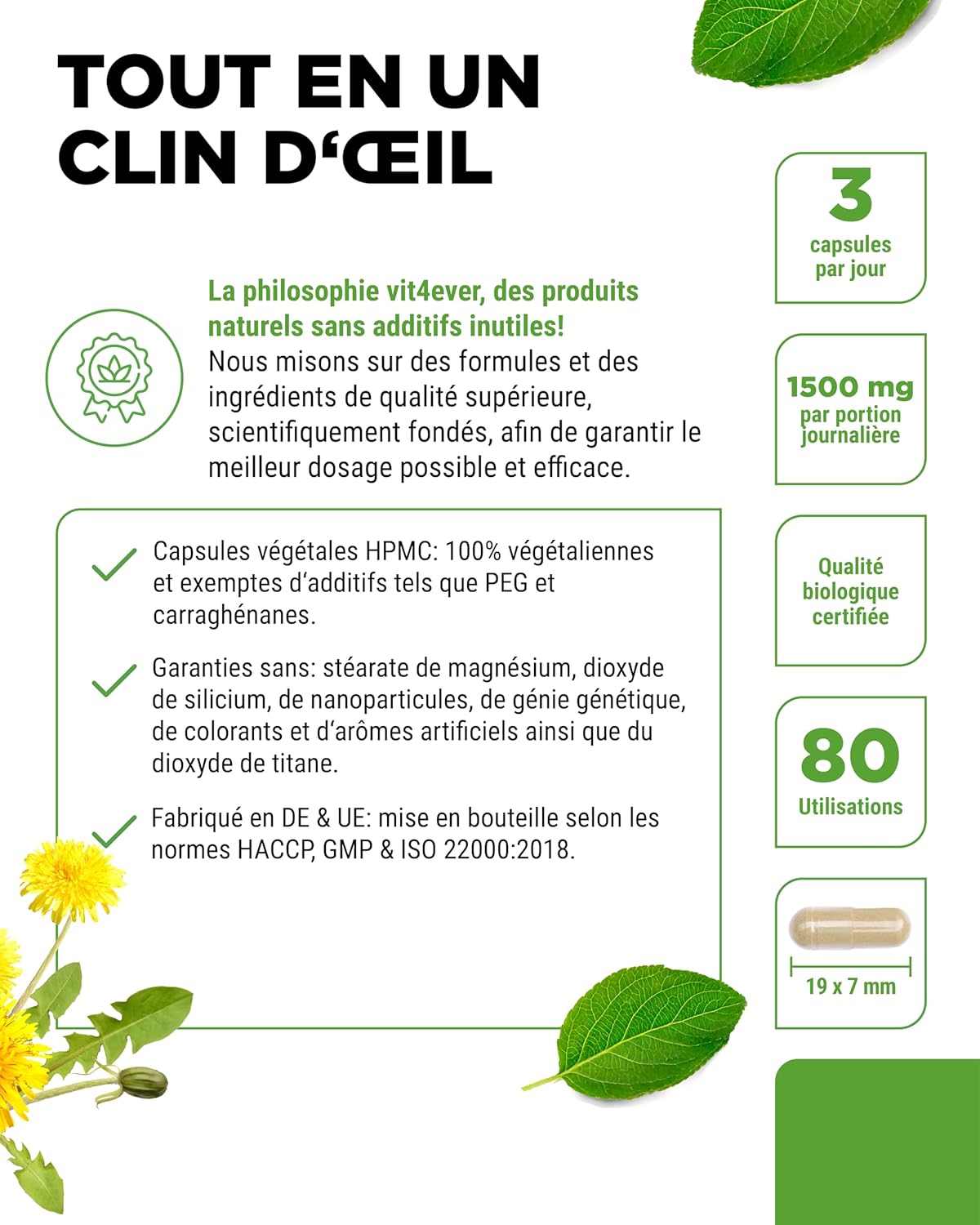 Organic Dandelion - 240 Capsules - 1500mg Dandelion Root Extract - High Dosed 10:1 Ratio - True Taraxacum officinale Extract - No Additives - Vegan - Image 5