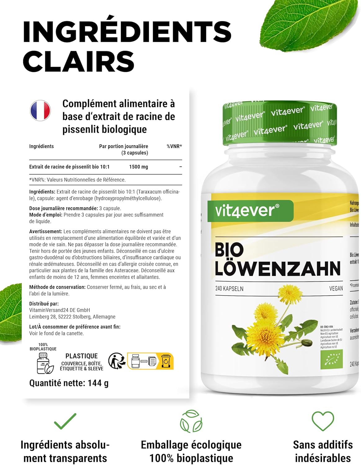 Organic Dandelion - 240 Capsules - 1500mg Dandelion Root Extract - High Dosed 10:1 Ratio - True Taraxacum officinale Extract - No Additives - Vegan - Image 6