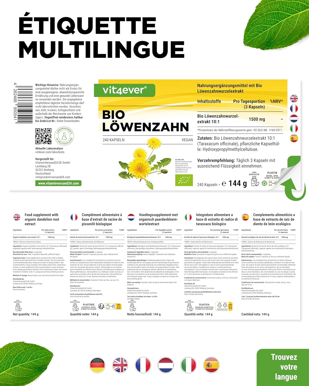 Organic Dandelion - 240 Capsules - 1500mg Dandelion Root Extract - High Dosed 10:1 Ratio - True Taraxacum officinale Extract - No Additives - Vegan - Image 7