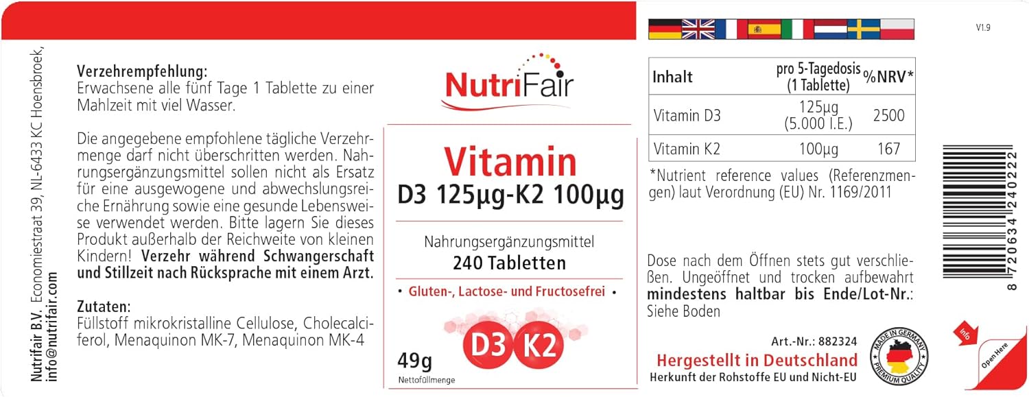 Vitamin D3 + K2-240 tablets - High dose - optimal bioavailability - 100% vegan - German production & laboratory tests - NutriFair | Premium & Fair - Image 3