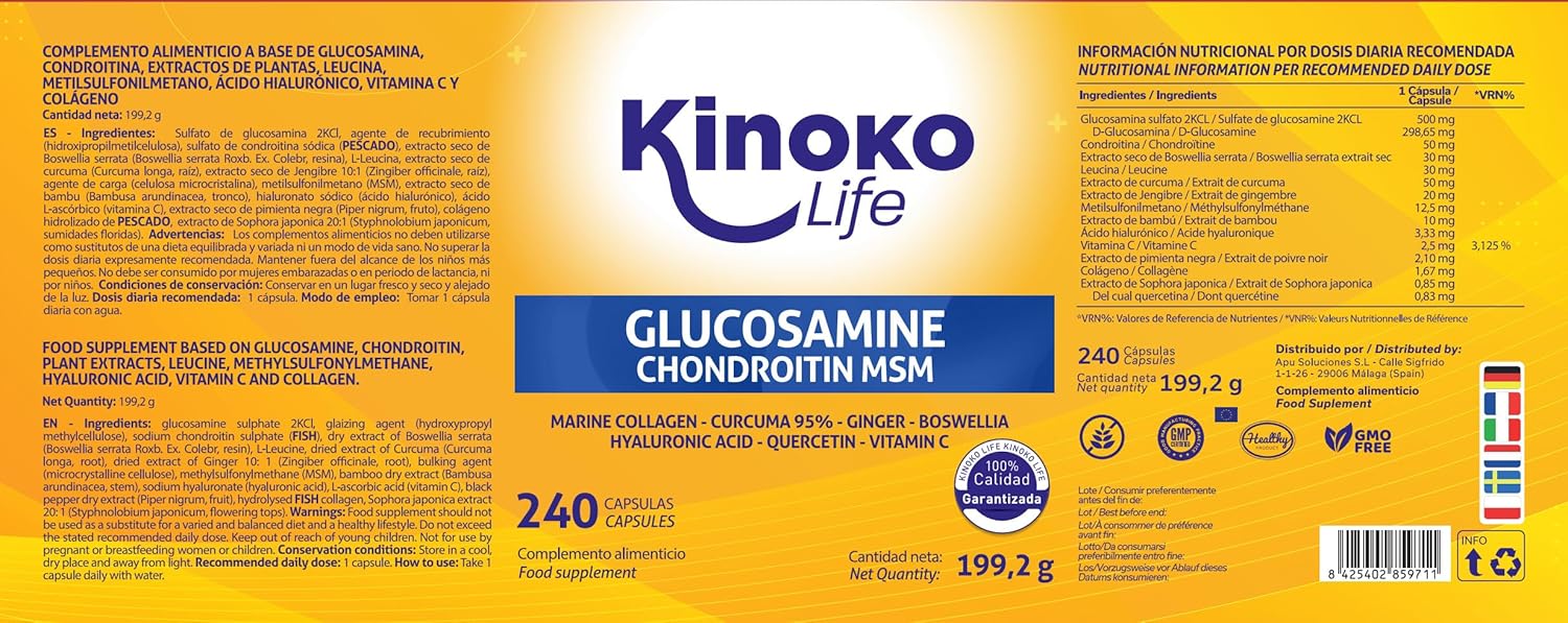 Glucosamine and Chondroitin 240 Capsules with MSM, Marine Collagen, Hyaluronic Acid, Turmeric, Black Pepper, Ginger, Boswellia and Quercetin for Joints, Cartilage, Bone - Image 6