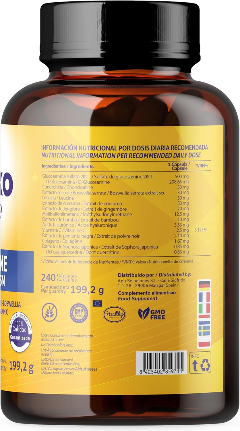 Glucosamine and Chondroitin 240 Capsules with MSM, Marine Collagen, Hyaluronic Acid, Turmeric, Black Pepper, Ginger, Boswellia and Quercetin for Joints, Cartilage, Bone - Image 7