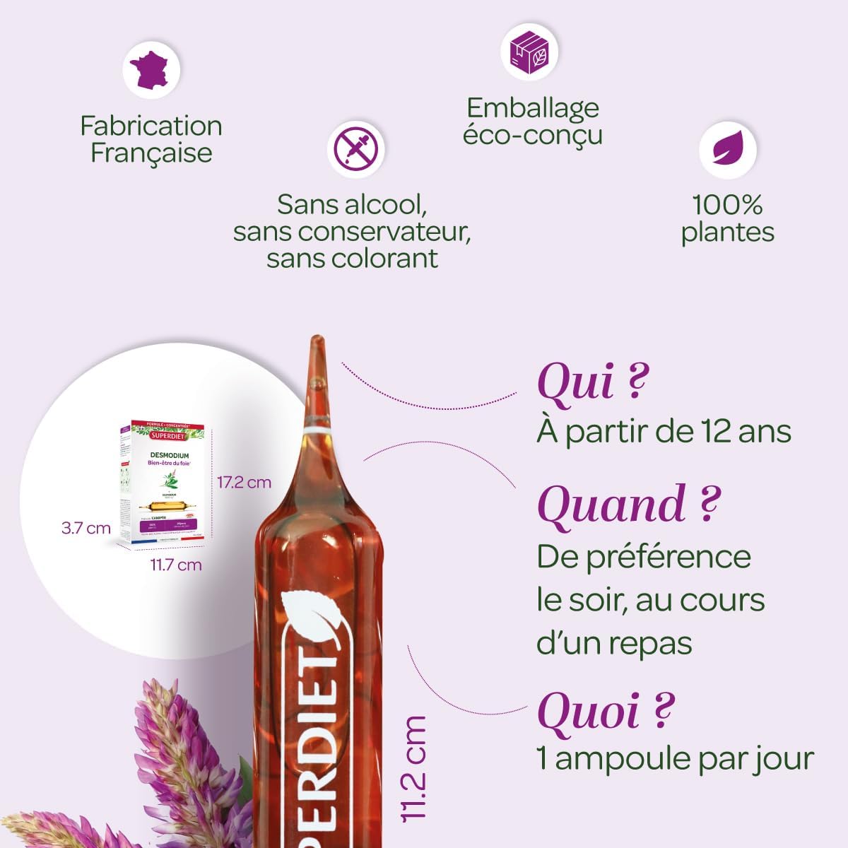 SUPERDIET – DESMODIUM - Liver well-being – Liver well-being, Hepathic drainer - Phytotherapy-Made in France - 20 ampoules 10 ml - Image 4