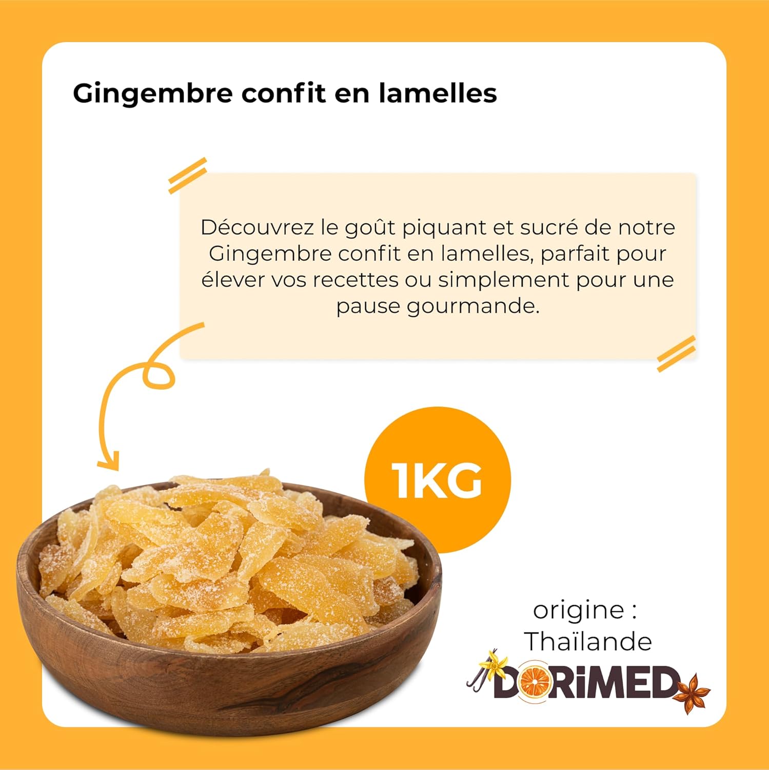 crystallized ginger 1 kg | Candied ginger strips | Sliced ginger | Sweet dried ginger | Sweet snack | IDEAL for recipes | Vegetarians and Vegans | Dorimed - Image 4