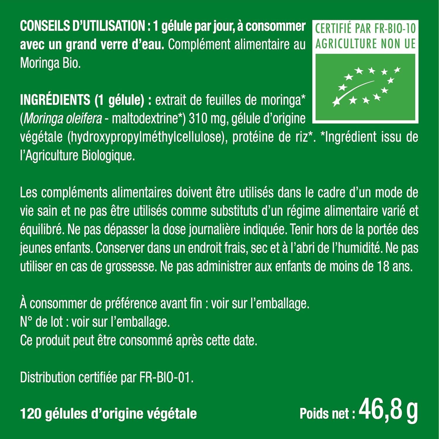 Moringa Oleifera Organic 310 mg - Super Food - Nutrients, Vitamins, Minerals, Amino Acids, Zinc and Magnesium - Tonus, Antioxidant, Immunity - 120 Vegan Capsules - Made in France - Nutrimea - Image 10