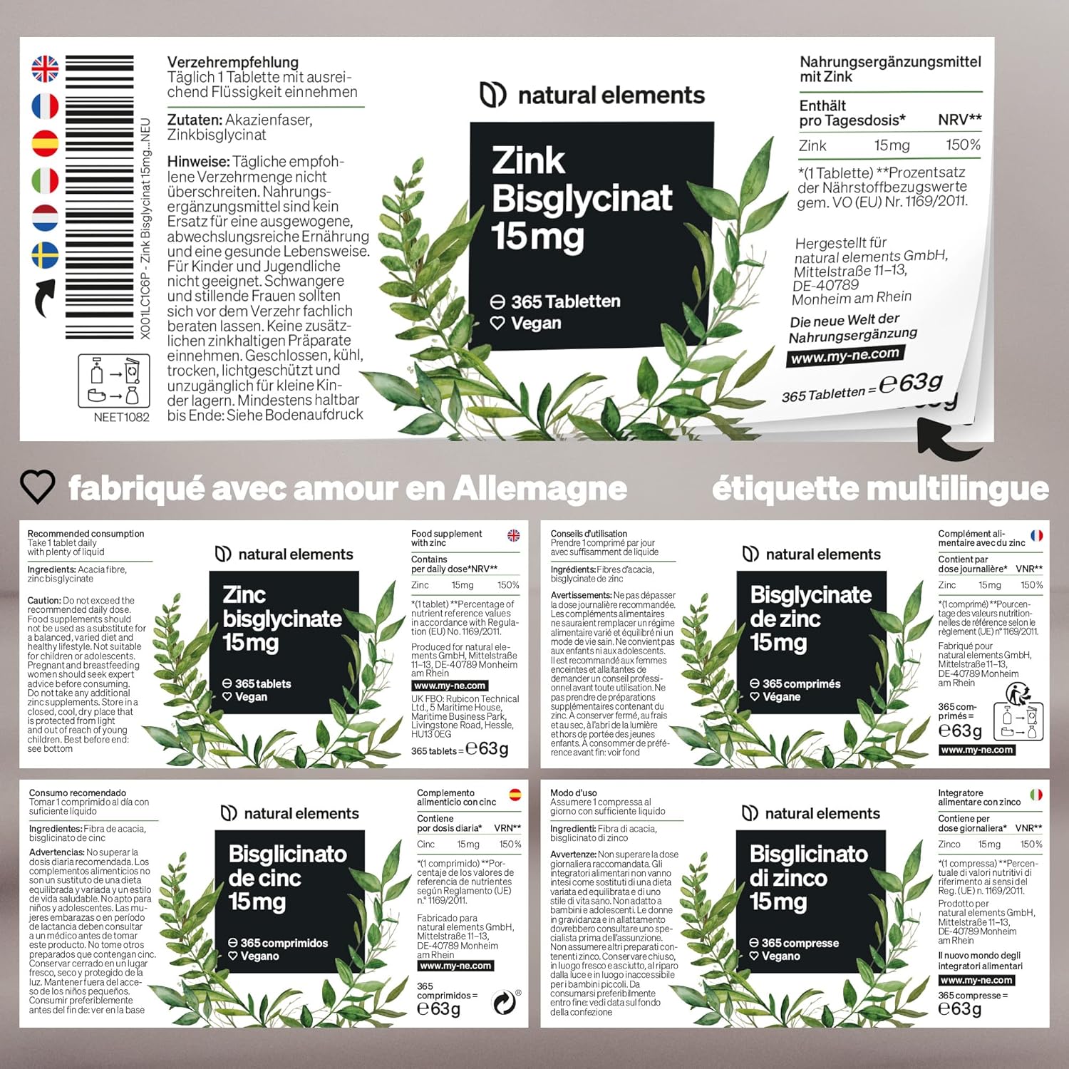 Zinc Bisglycinate Pure 15mg – 365 Vegan Tablets – Zinc for Over a Year – Antioxidant and Beauty – for Healthy Skin – Immune System – No Additives - Image 6