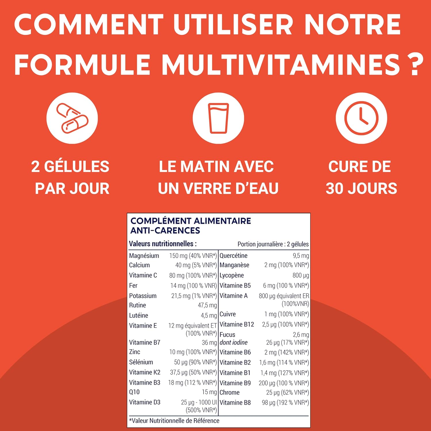 MULTIVITAMIN AND MINERAL FORMULA 30 Nutrients | Vitamin A B C D E K, Quercetin, Magnesium, Zinc, Coenzyme Q10, Selenium | Food Supplement | Made in France | 60 capsules - Image 4