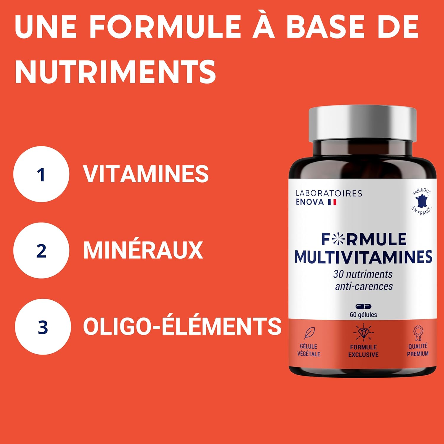 MULTIVITAMIN AND MINERAL FORMULA 30 Nutrients | Vitamin A B C D E K, Quercetin, Magnesium, Zinc, Coenzyme Q10, Selenium | Food Supplement | Made in France | 60 capsules - Image 5