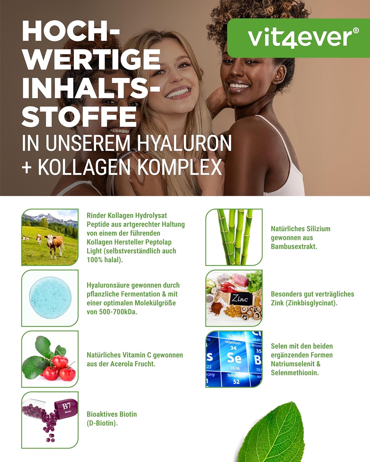 Hyaluronic Acid Collagen Complex - 240 Capsules - Premium: With Bioactive Biotin, Selenium, Zinc, Natural Acerola Vitamin C & Bamboo Silicon - Image 4