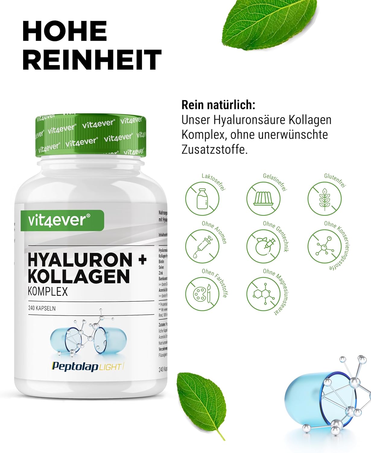 Hyaluronic Acid Collagen Complex - 240 Capsules - Premium: With Bioactive Biotin, Selenium, Zinc, Natural Acerola Vitamin C & Bamboo Silicon - Image 5