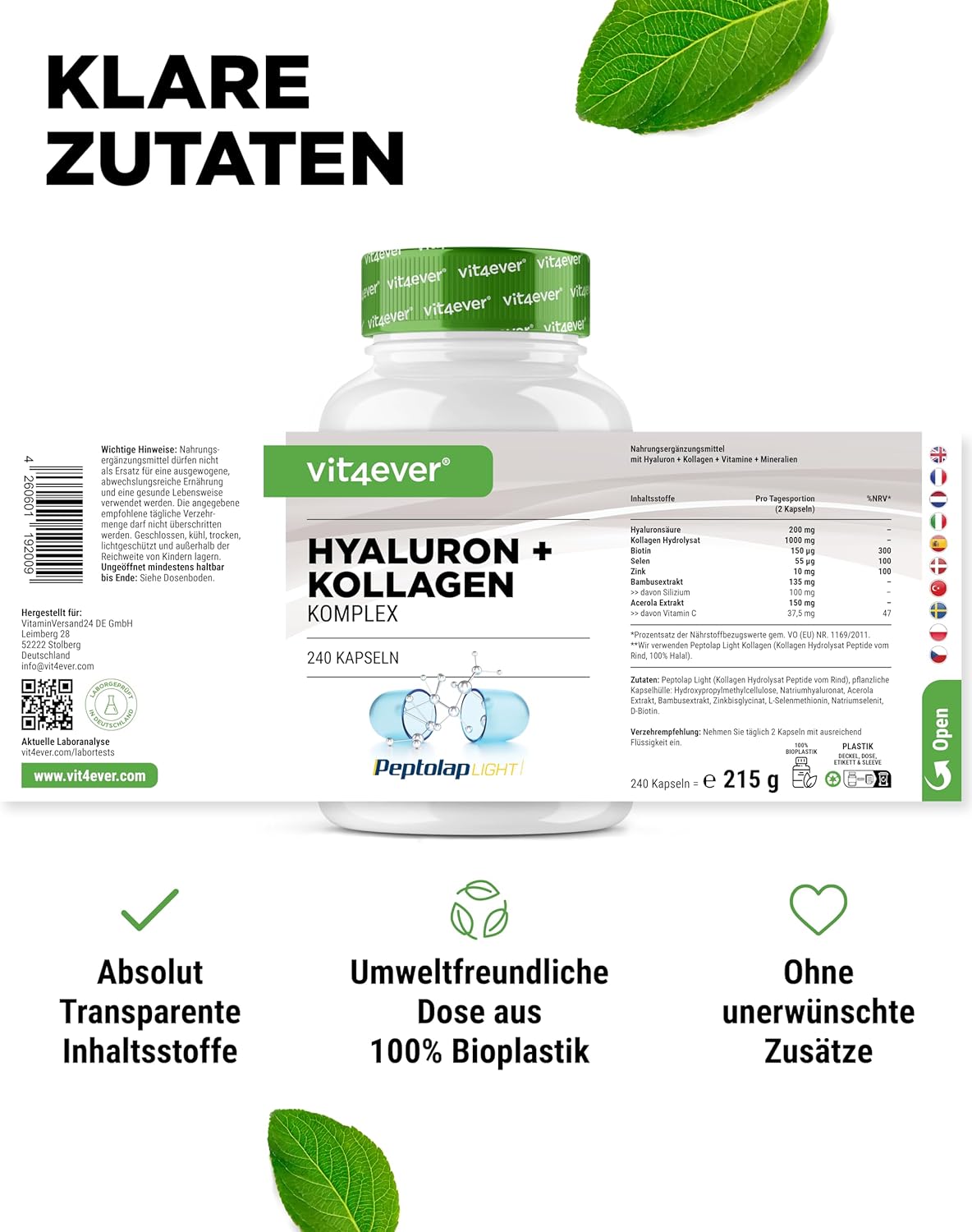 Hyaluronic Acid Collagen Complex - 240 Capsules - Premium: With Bioactive Biotin, Selenium, Zinc, Natural Acerola Vitamin C & Bamboo Silicon - Image 8