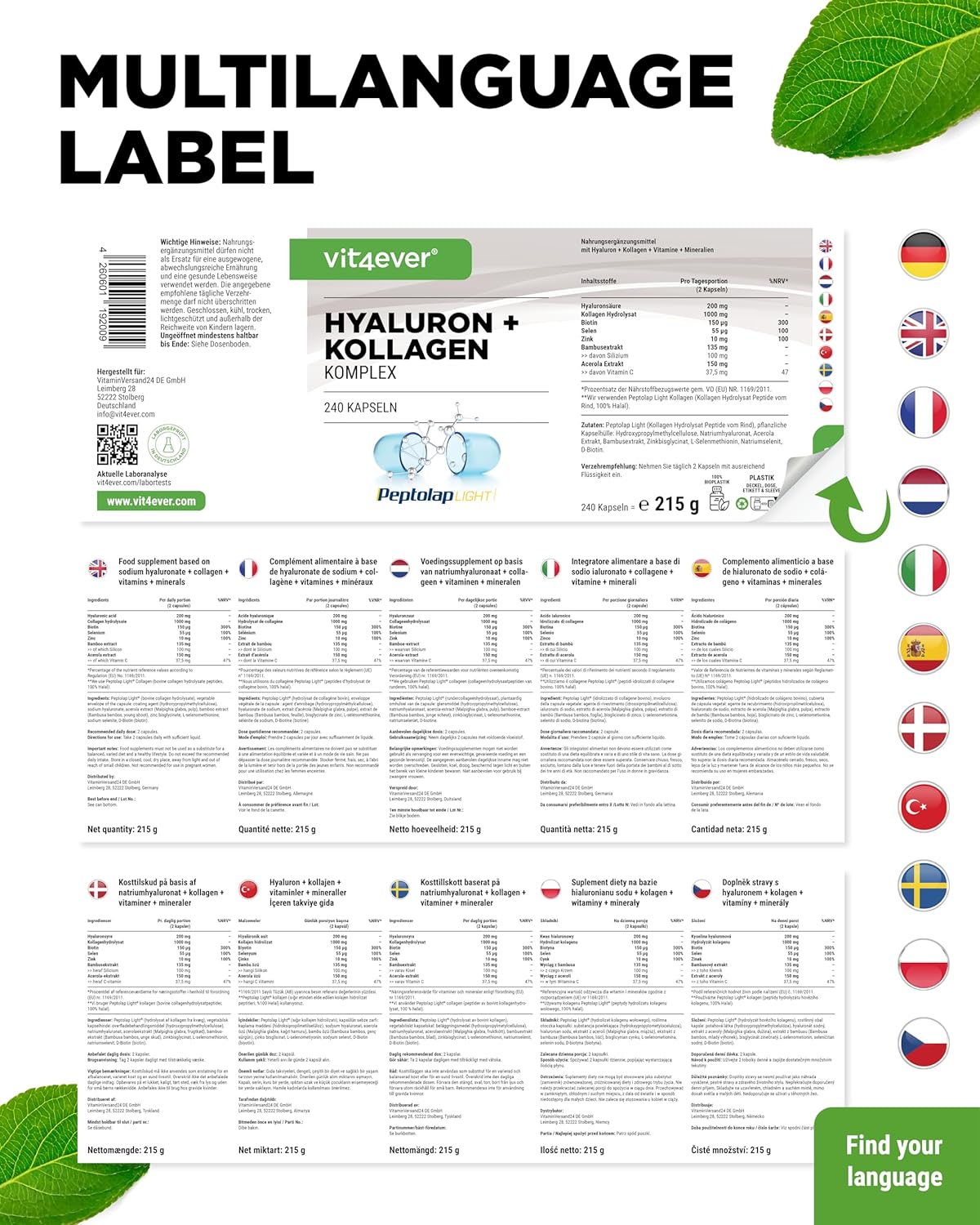 Hyaluronic Acid Collagen Complex - 240 Capsules - Premium: With Bioactive Biotin, Selenium, Zinc, Natural Acerola Vitamin C & Bamboo Silicon - Image 9