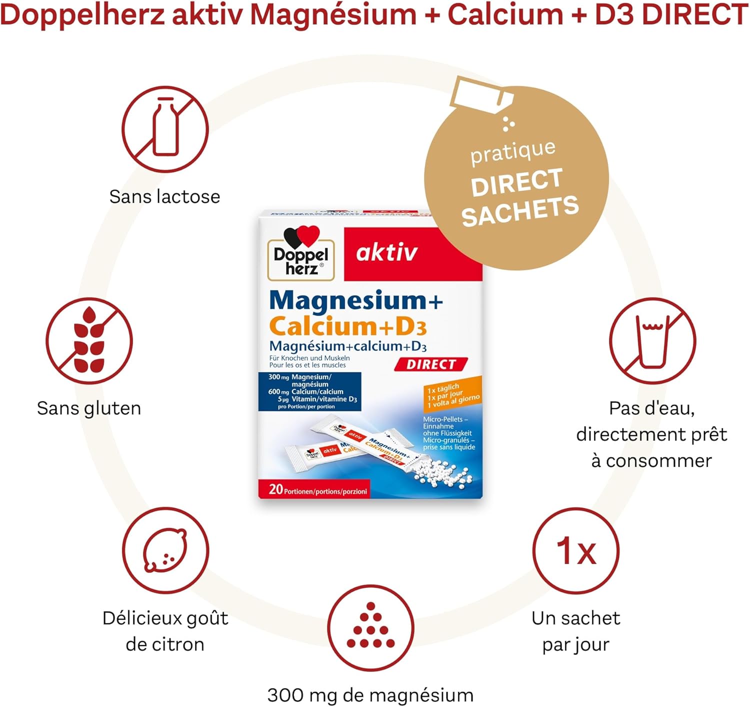 Doppelherz Magnesium + Calcium + D3 Direct - Micro Granules Combining - Magnesium Supports Normal Muscle Function - 20 Bags - Image 3