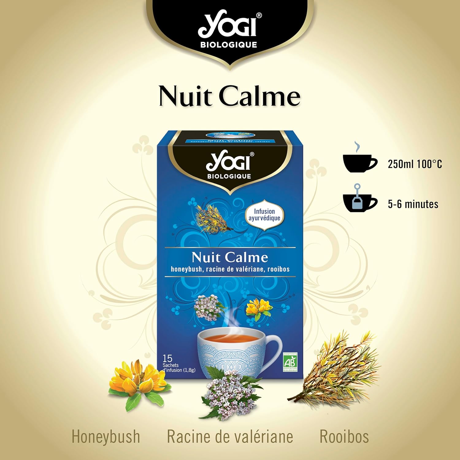 Yogi Organic Quiet Night, 100% Organic Honeybush, Valerian and Rooibos Infusion, 15 Heat Sealed Sachets without Staples, 27g - Image 3