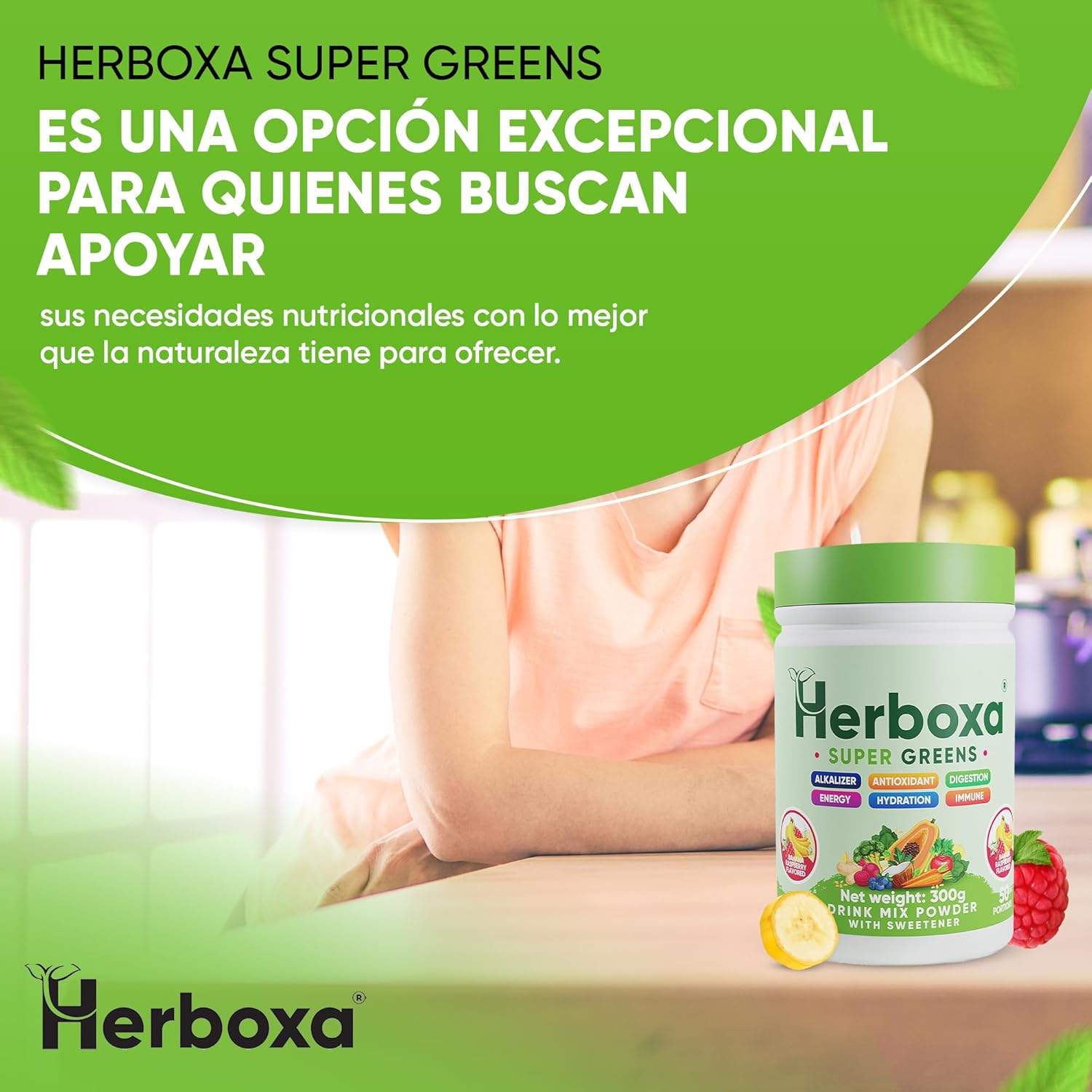 Herboxa SUPER GREENS 50 Servings Banana Raspberry Flavour Zinc Chrome Chicory Root Powder Supplement - Image 6