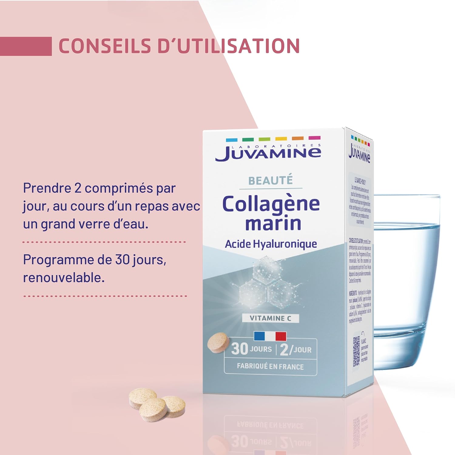 JUVAMINE Marine Collagen and Hyaluronic Acid, Vitamin C, Beauty, Skin and Joints, 30 Day Program, 60 Tablets, Made in France - Image 8