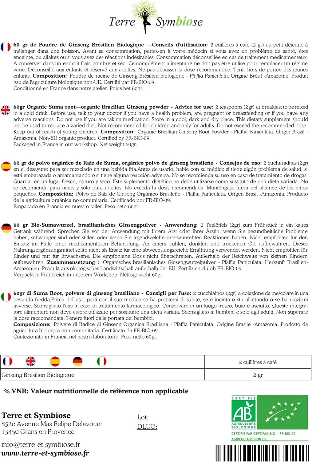 Organic Brazilian Ginseng - 60g powder - Image 4