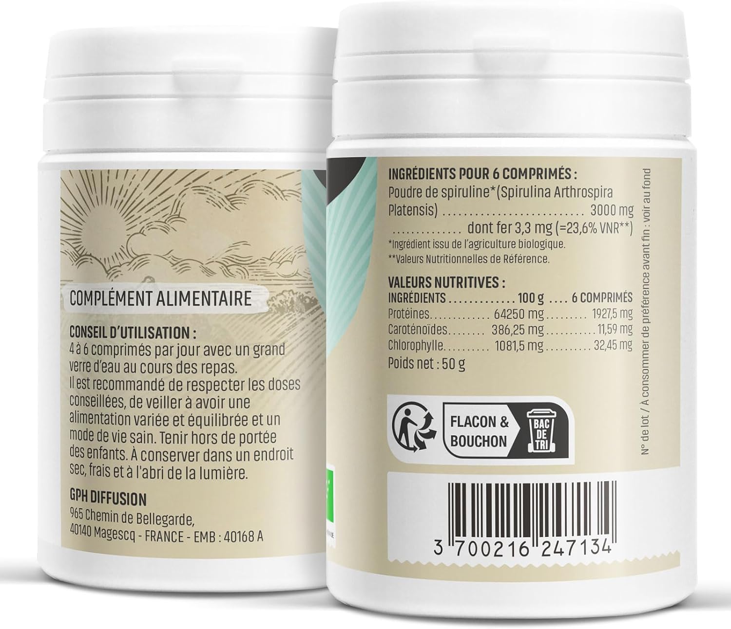 Spirulina Bio 100 Tablets 500 mg Herbes et Plantes - Image 3