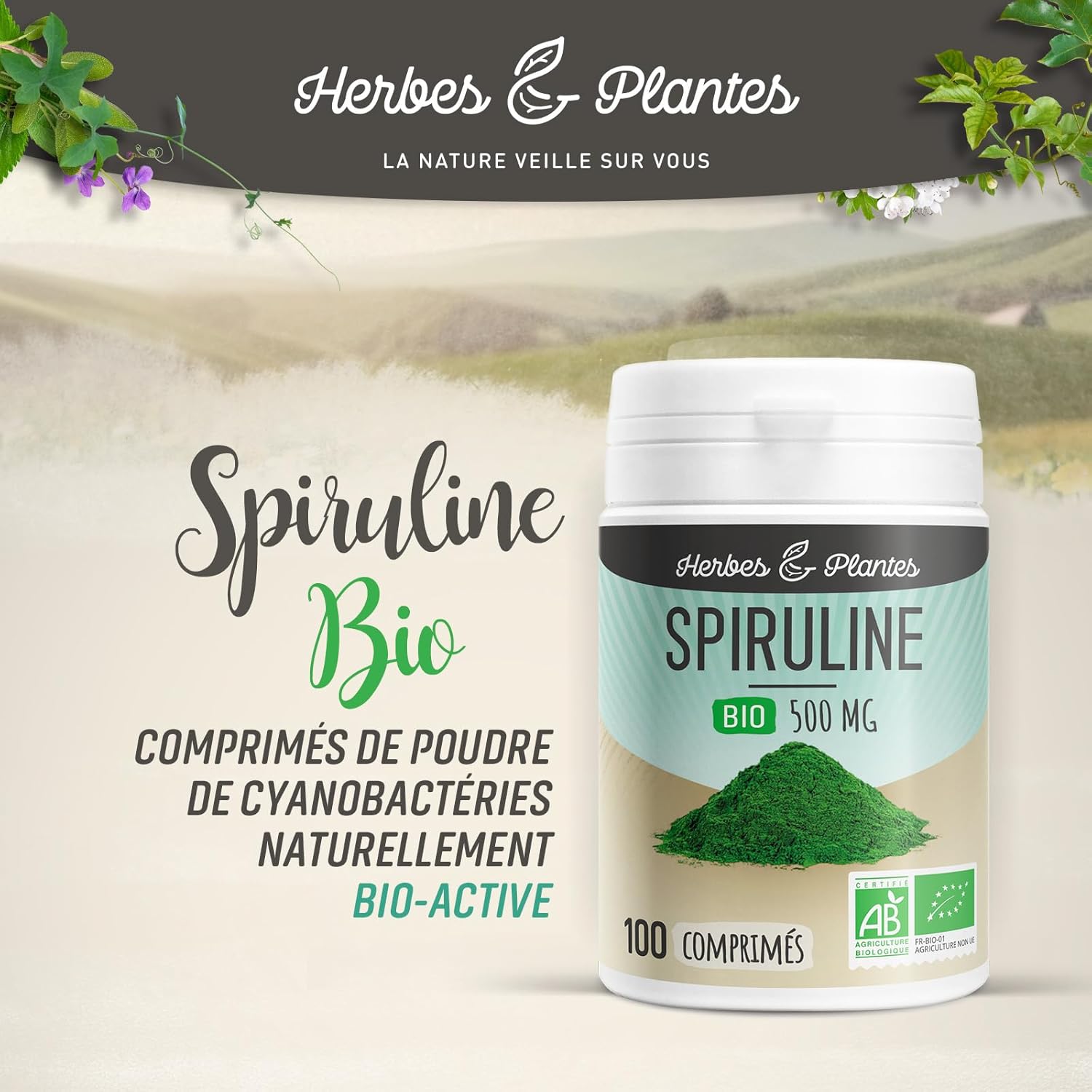 Spirulina Bio 100 Tablets 500 mg Herbes et Plantes - Image 4