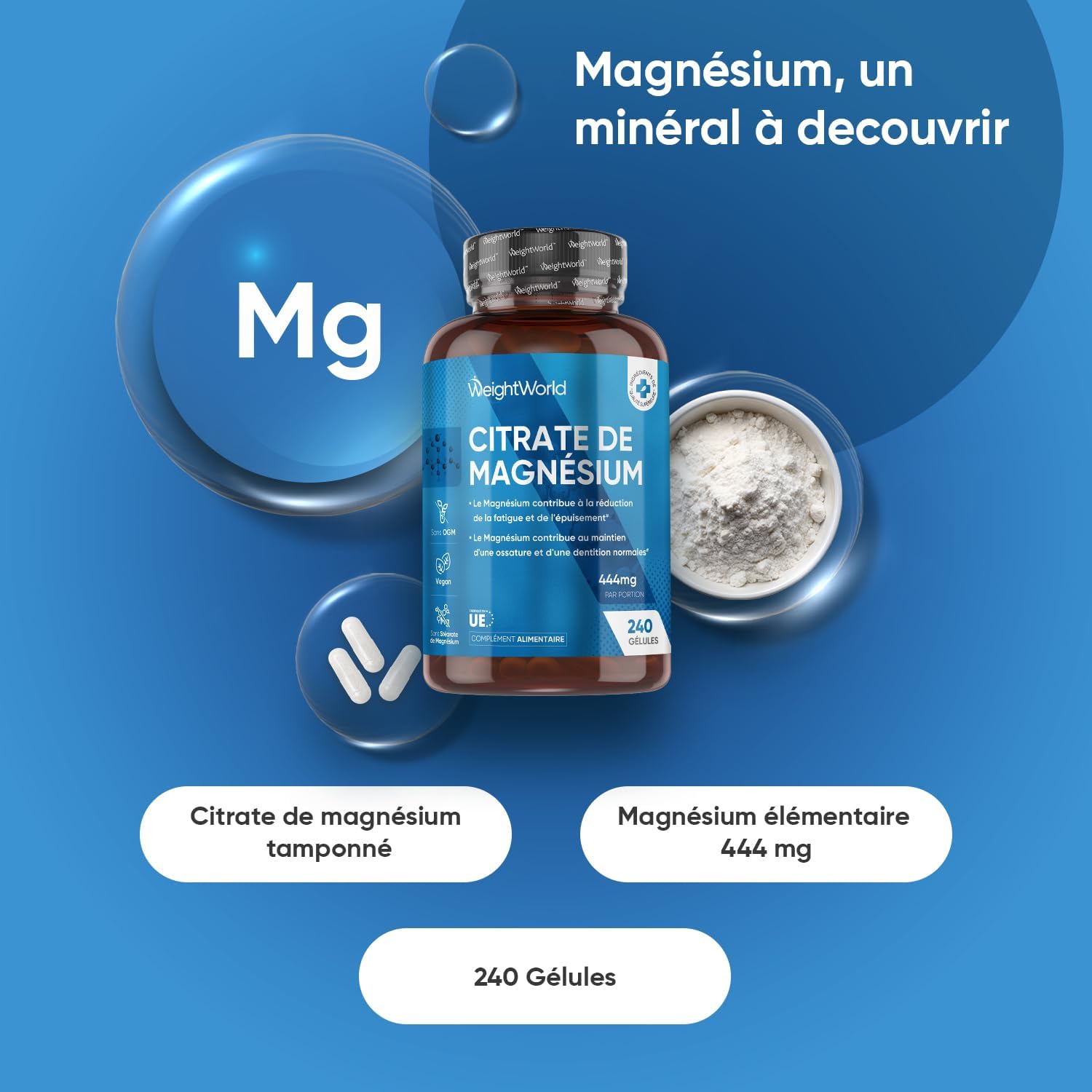 Magnesium Citrate, 240 Vegan Capsules - Elemental Magnesium, 8 Month Supply - Gluten Free, Non-GMO - According to EFSA, Magnesium Contributes to Normal Muscle Function - Image 3