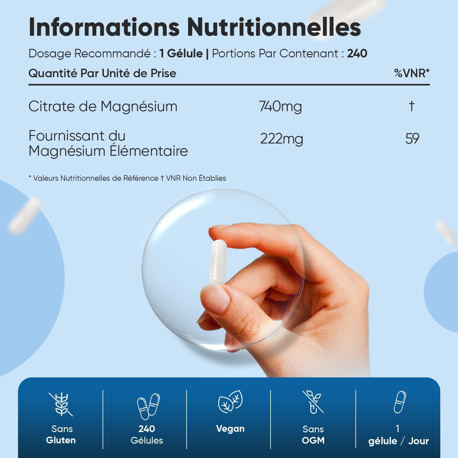 Magnesium Citrate, 240 Vegan Capsules - Elemental Magnesium, 8 Month Supply - Gluten Free, Non-GMO - According to EFSA, Magnesium Contributes to Normal Muscle Function - Image 5